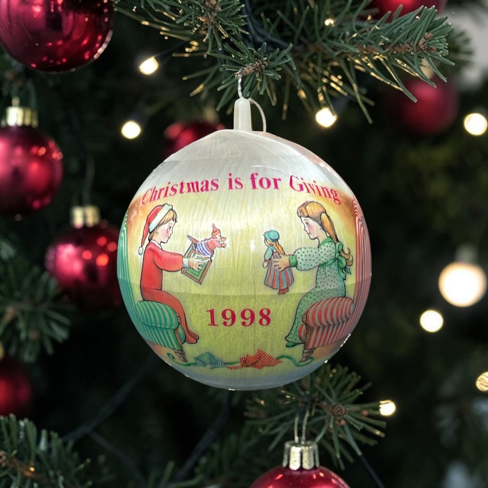 Vintage 1998 Christmas is for Giving Satin Ball Ornament Retro Holiday Decor 3in